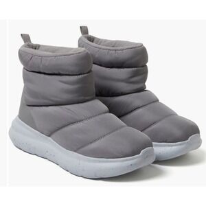 New Dearfoams Men's Texoma Gray Nylon Puffer Bootie Regnr8 Fleece Lined Size 11